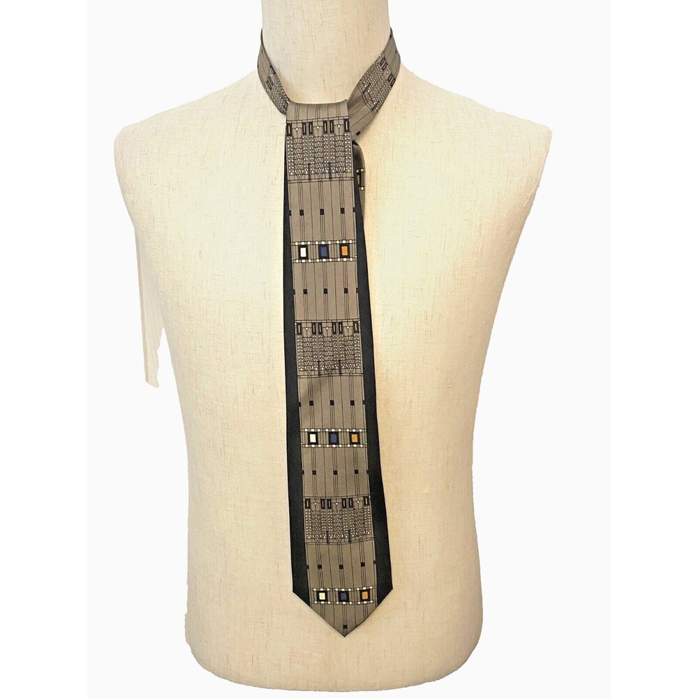The Fine Arts Museum of San Francisco 100% Silk Neck Tie Geometric Taupe Black